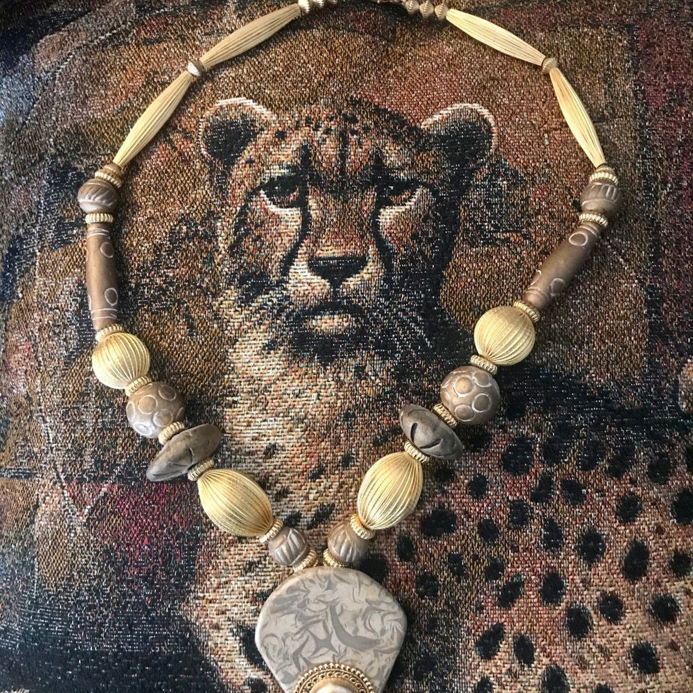 Necklace 26" Shades of Gold and Tan